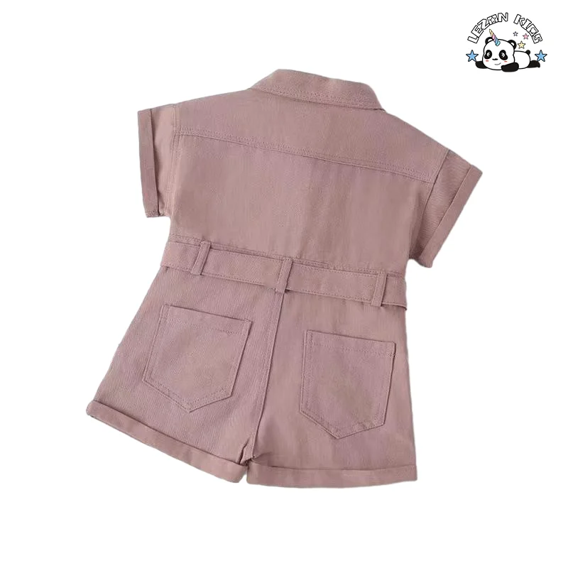 LEZONKIDS - Factory direct price pure color cool custom jumpsuits girls clothing sets 6-7 years for summer